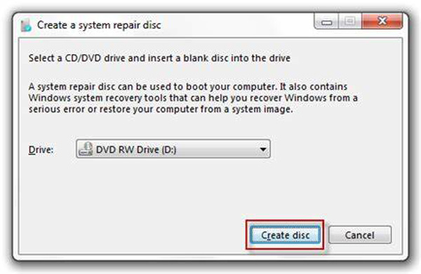 Vytvořte disk opravy systému