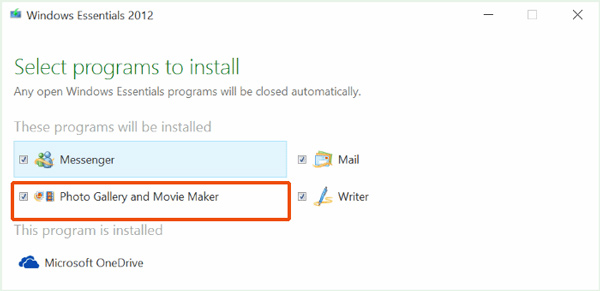 Seleziona Windows Movie Maker