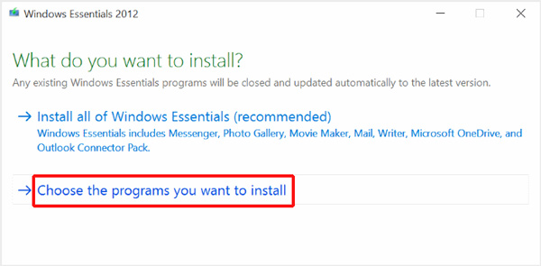 Vyberte instalační program Windows Movie Maker