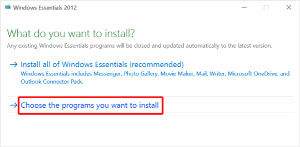 Choose Windows Movie Maker to Install