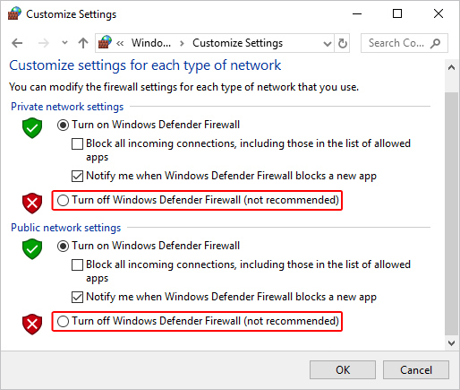 Vypněte bránu Windows Firewall