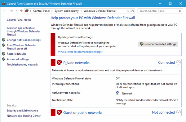 Brána firewall systému Windows