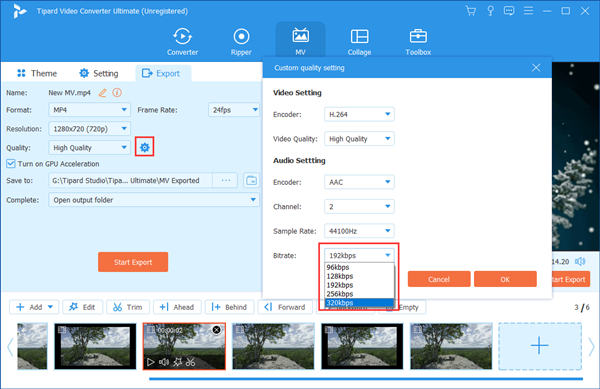 Configuración de exportación