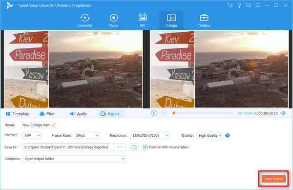 Video-collage exporteren