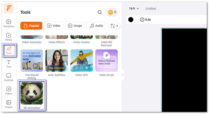Select 3d Animation Option