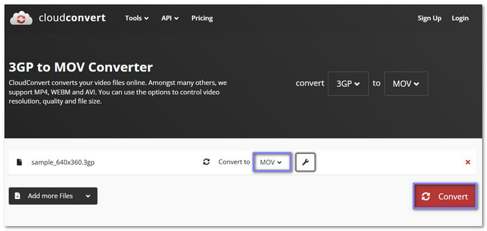 CloudConvert Convert 3GP to MOV
