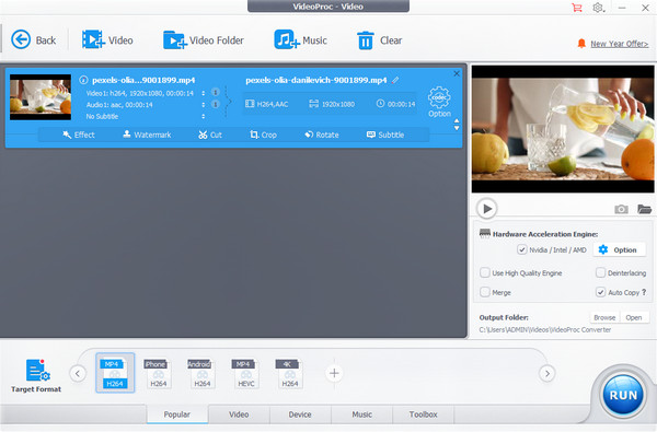 Interface de conversion VideoProc