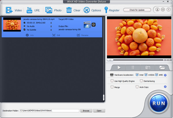 Rozhraní Winx HD Video Converter Deluxe