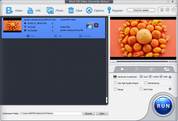 Winx HD Video Converter Deluxe-gränssnitt