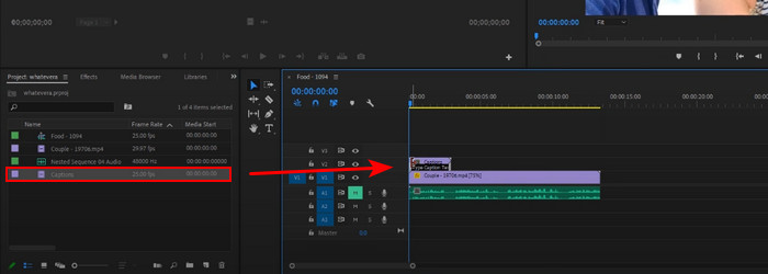 Premier Caption Timeline