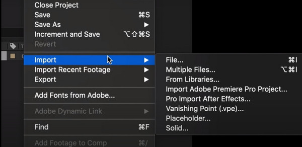 Importa file multimediali After Effects