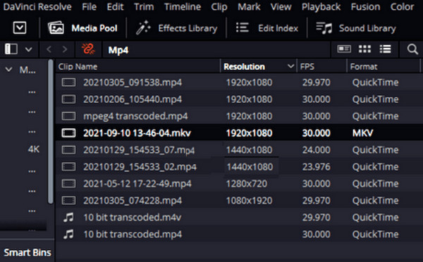 Pagina tagliata di DaVinci Resolve