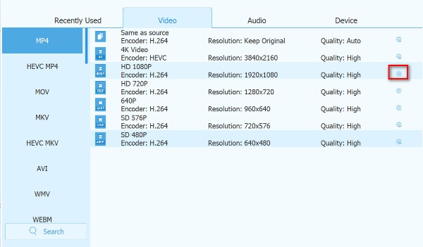 Définir des paramètres personnalisés de profil pour MP4