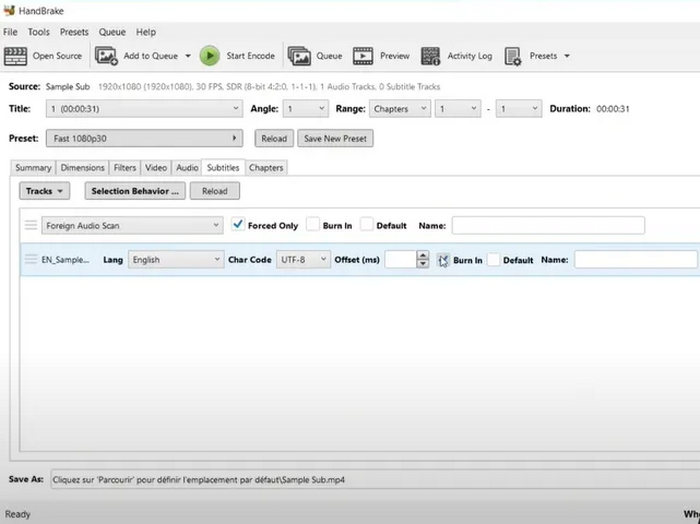 Burn Subtitles to MP4 in HandBrake