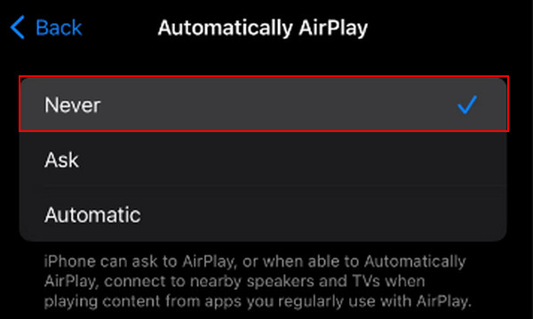 Desligado AirPlay automático