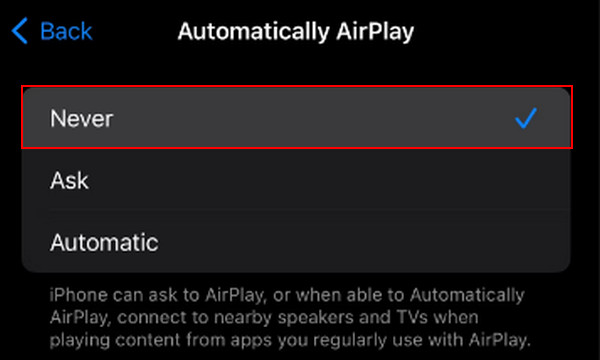 Vypnuto Auto AirPlay