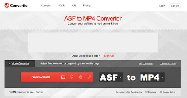 Conversão ASF para MP4 Convertio