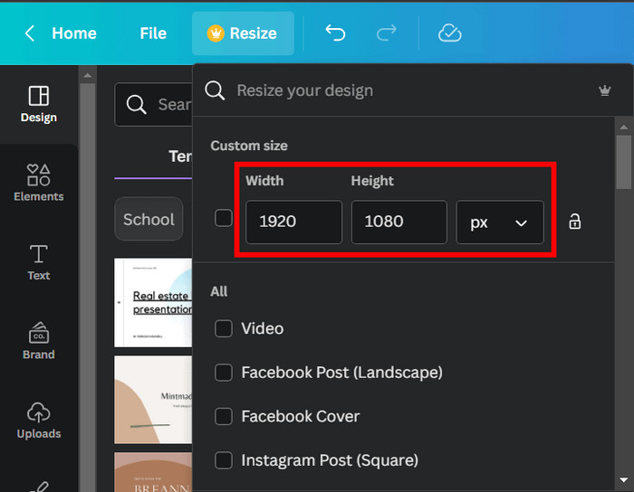 Resize Tab Canva