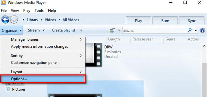 Click Options Button