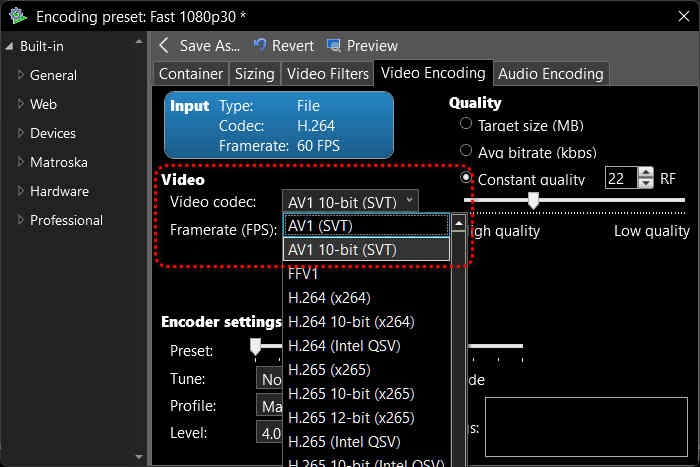 VidCoder AV1 -muunnin