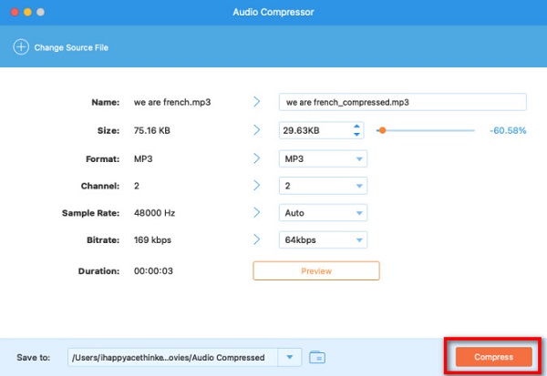 Compactar arquivo de áudio