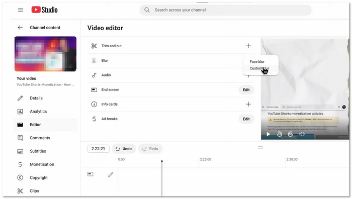 Review of YouTube Studio Editor