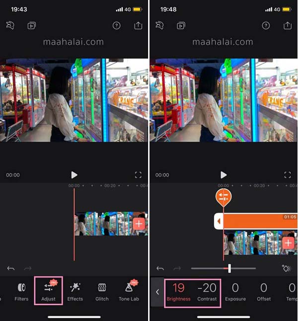 ضبط السطوع Videoleap