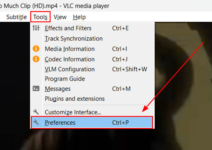 VLC Tools Preference