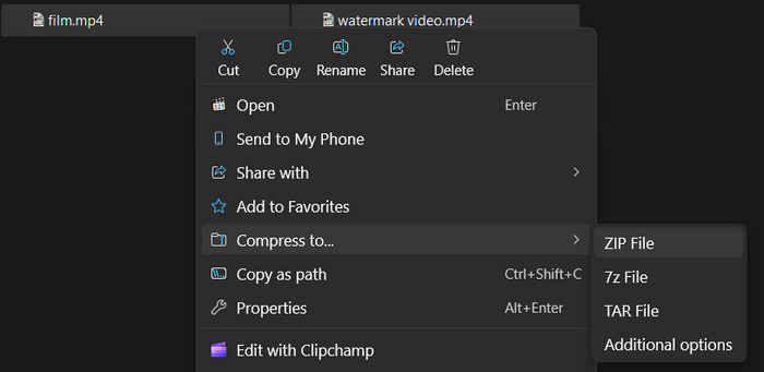 Compress MP4 to ZIP