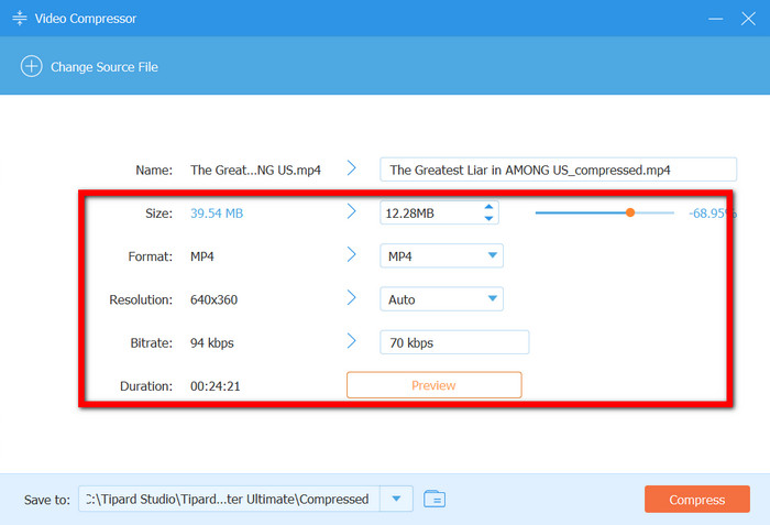 Modify Compress Settings