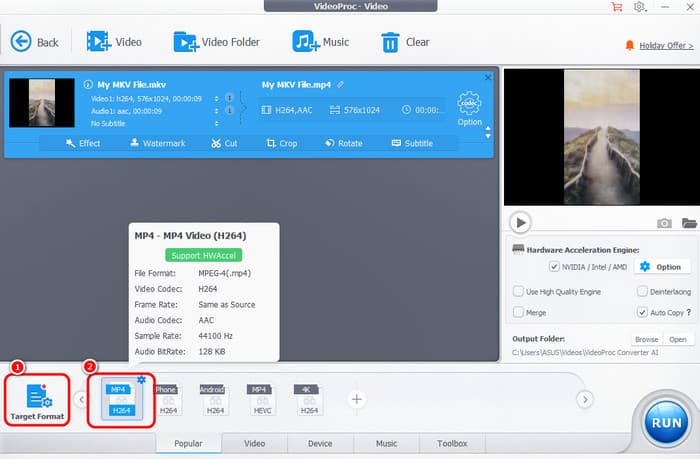Target Format MP4 Videoproc