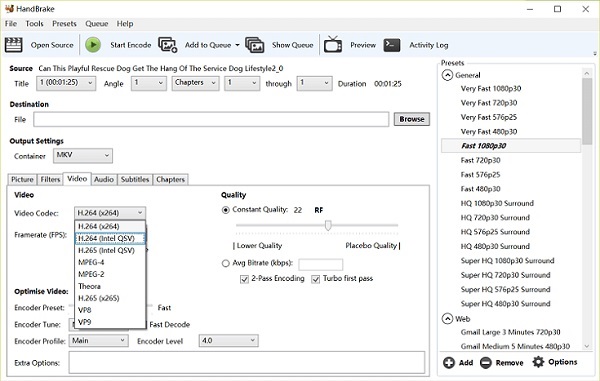 Converteer naar MKV Handbrake