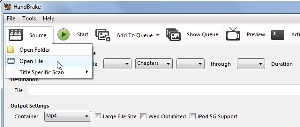 Handbrake Επιλέξτε αρχείο προέλευσης