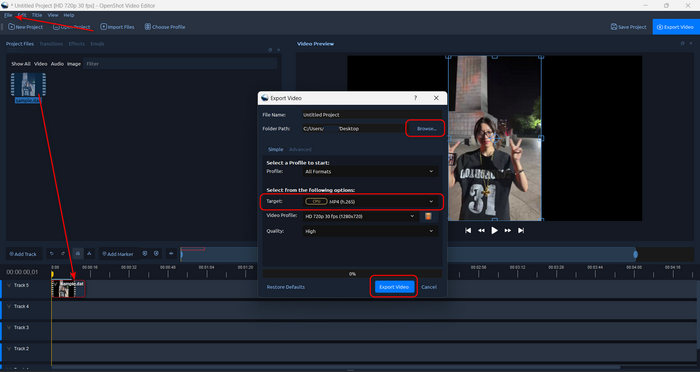 Convert DAT to MP4 in OpenShot
