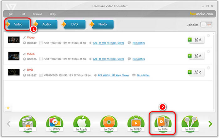 Convert DAT to MP4 in Freemake Video Converter