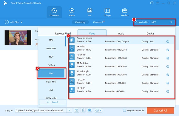 MKV Formatını Seçin