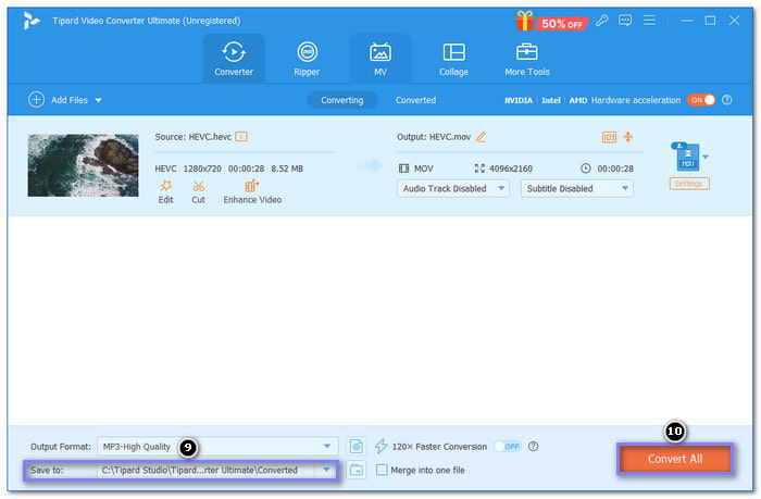 Start The HEVC to MOV Conversion