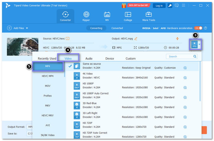 Select Mp4 as Output Format