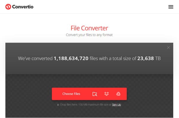 Convertio Haga clic en Elegir archivos