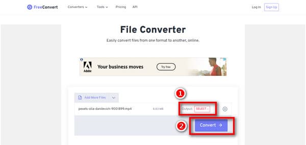 FreeConvert Sélectionnez DIVX