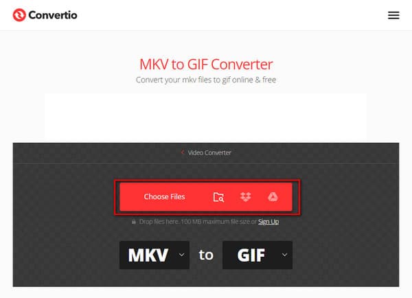 ConvertioはMKVファイルを選択します
