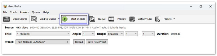 Comience la conversión con Handbrake