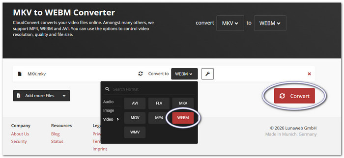 Cloudconvert Convert MKV to WebM Free Online