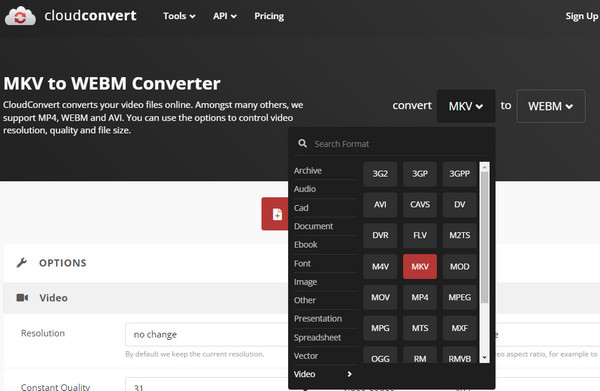 CloudConvert Конвертировать MKV