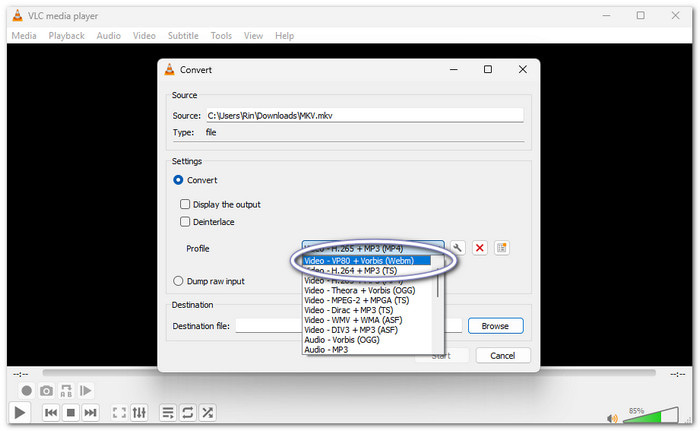 VLC Convert MKV to WebM