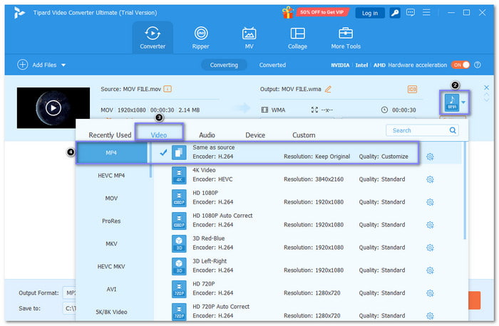 Select H264 Output Format