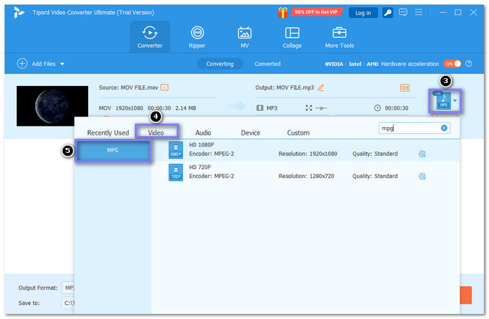 Select MPG As Output Format