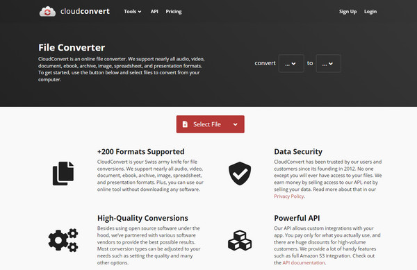 Página principal de Cloudconvert