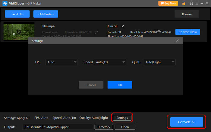 Make GIF from MP4 in VidClipper