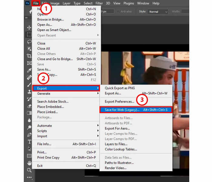 Start Exporting GIF in Photoshop